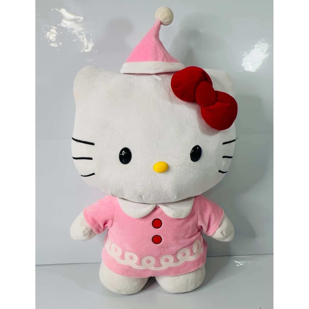 Gemmy 2014 Sanrio Hello Kitty Plush Pink Christmas Holiday Dress Hat Red Bow